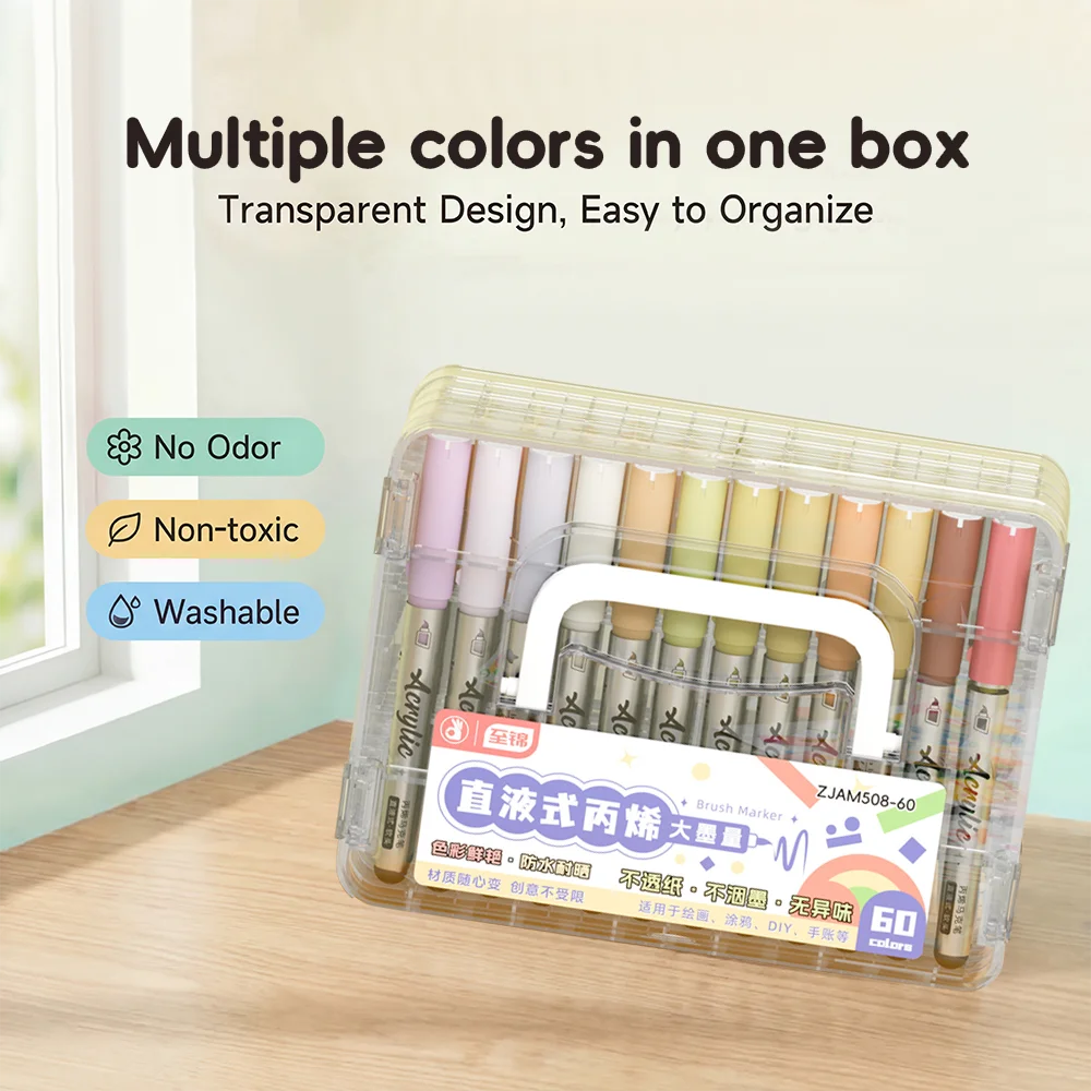 

120 Colors Dual Tip Acrylic Markers, Water-Based Brush Pens for Drawing & Coloring Books, Washable Art Supplies for Kids