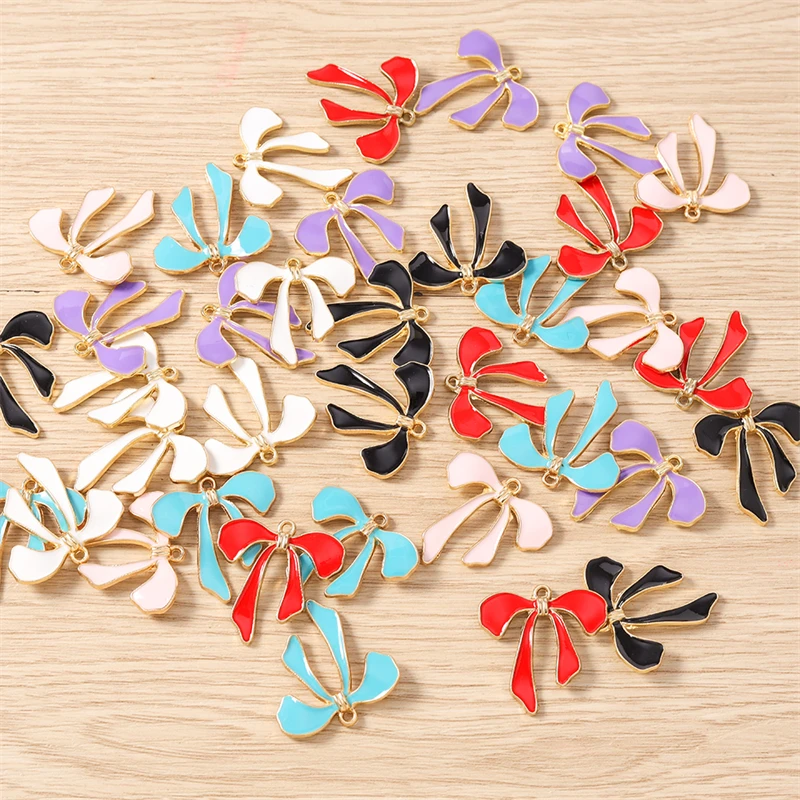 

10pcs 26x27mm Cute Enamel Bowknot Charms Pendants Fit Necklaces Earrings Bracelets DIY Handmade Crafts Jewelry Making Accessory