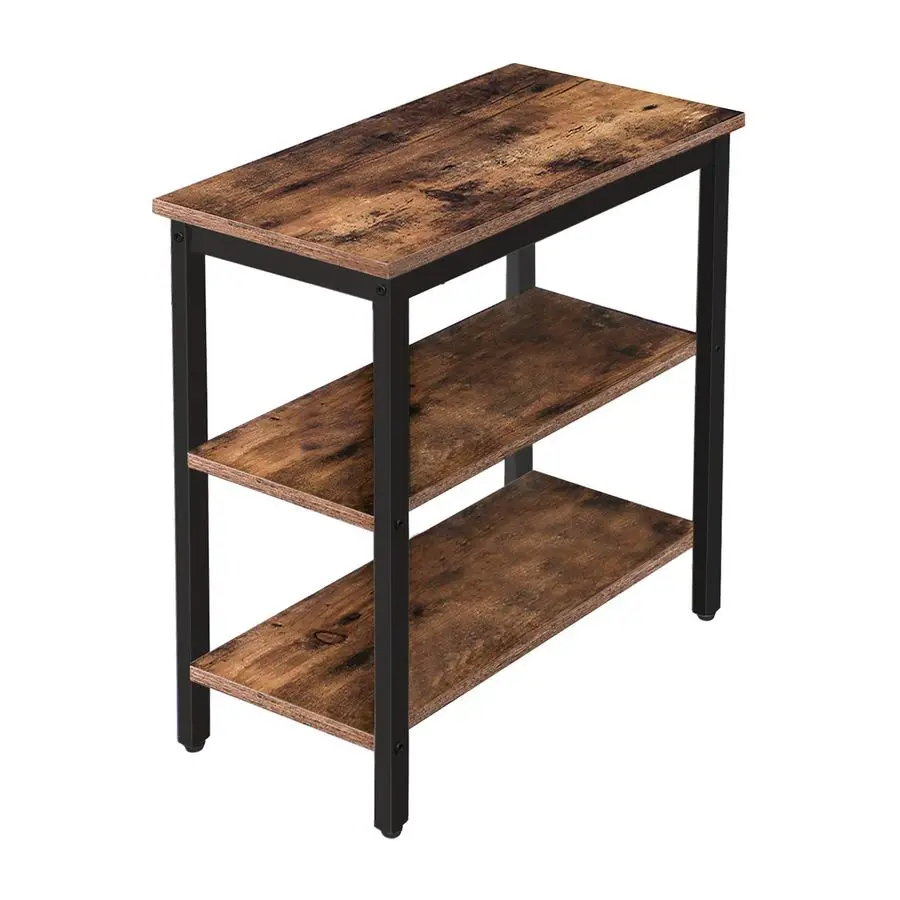 

End Table, Simple Rustic Side Table with 3Tier Storage Shelf, Narrow Nightstand for Small Spaces, for Living Room, Bedroom,Easy