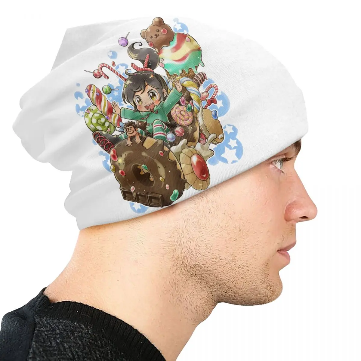 Custom Wreck-It Ralph Wallpaper Anime Skullies Beanies Caps Fashion Winter Warm Women Men Knitted Hat Unisex Adult Bonnet Hats