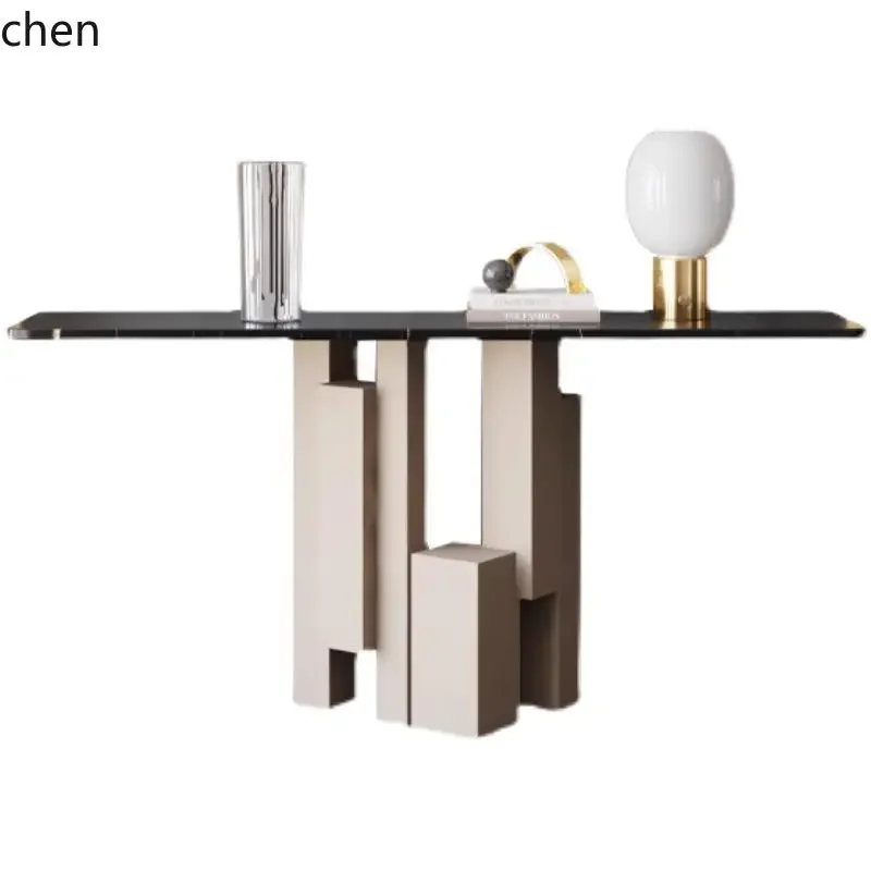 HSN entrance table entry light luxury high-end feeling against the wall modern rock slab black gold end view table