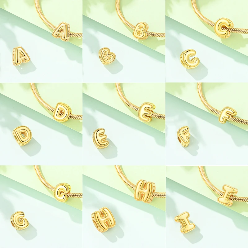 Nuevas Ofertas, Dijes de Plata de Ley 925 con 26 Letras Doradas, Compatibles con Pulseras Originales, Joyería DIY para Mujer, Regalos de Cumpleaños