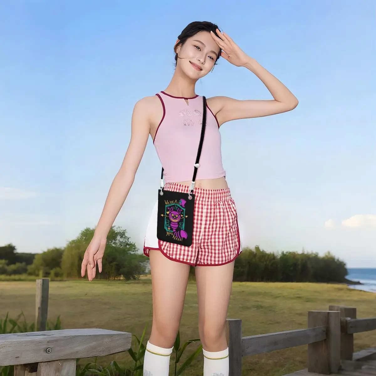 مخصص أليس في بلاد العجائب حقيبة الهاتف المحمول التخييم النساء الرجال شيشاير القط الصغيرة Crossbody محفظة الهاتف الذكي المحفظة مع حزام