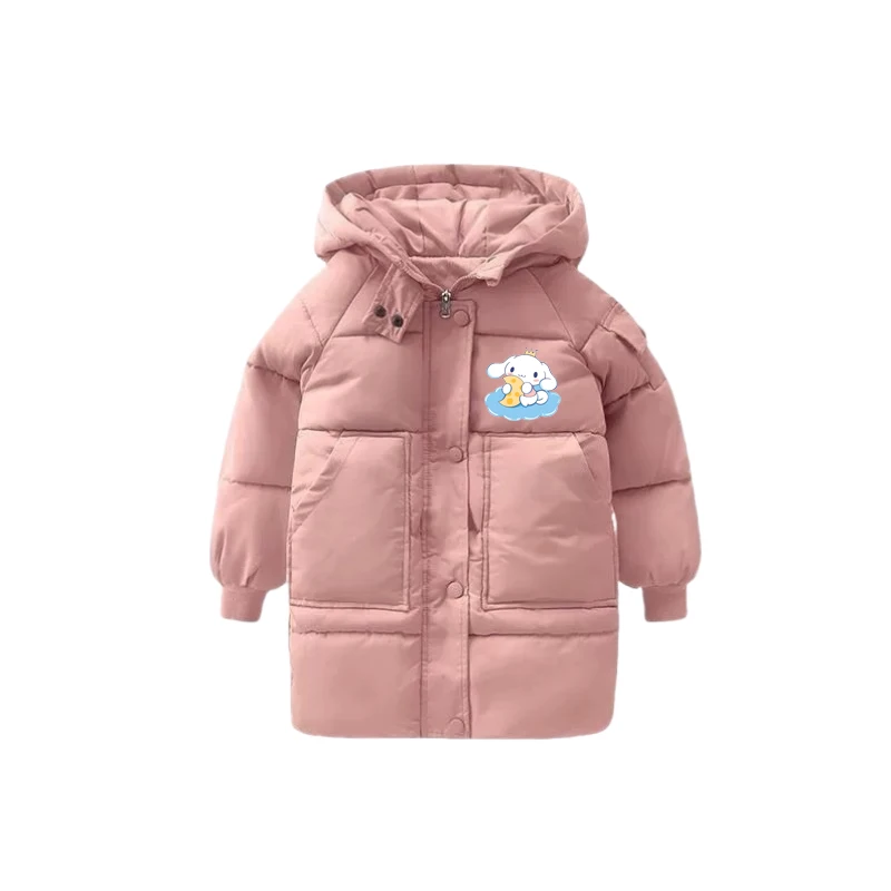 

Зимняя куртка для девочек 2025 г., утолщенная теплая стильная верхняя одежда средней длины с мультяшным принтом для холодных дней