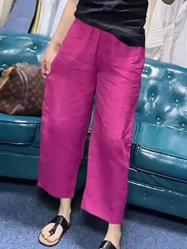 Letnie spodnie damskie 2025, luźne, z wysokim stanem, proste nogawki, z jedwabiu lodowego, bawełny i lnu, elastyczna talia, długość 7/8, casualowe...