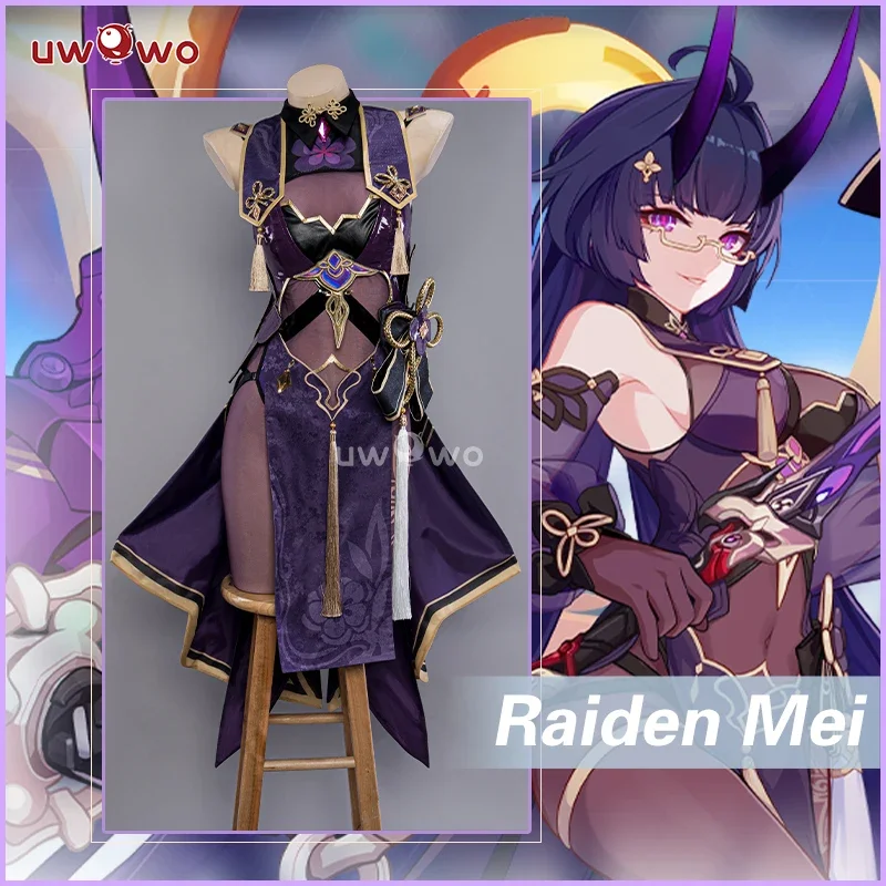 

В НАЛИЧИИ UWOWO Honkai Impact 3rd Raiden Mei Косплей Костюм Женское Шелковое Платье Чонсам Herrscher of Thunder's Костюм на Хэллоуин
