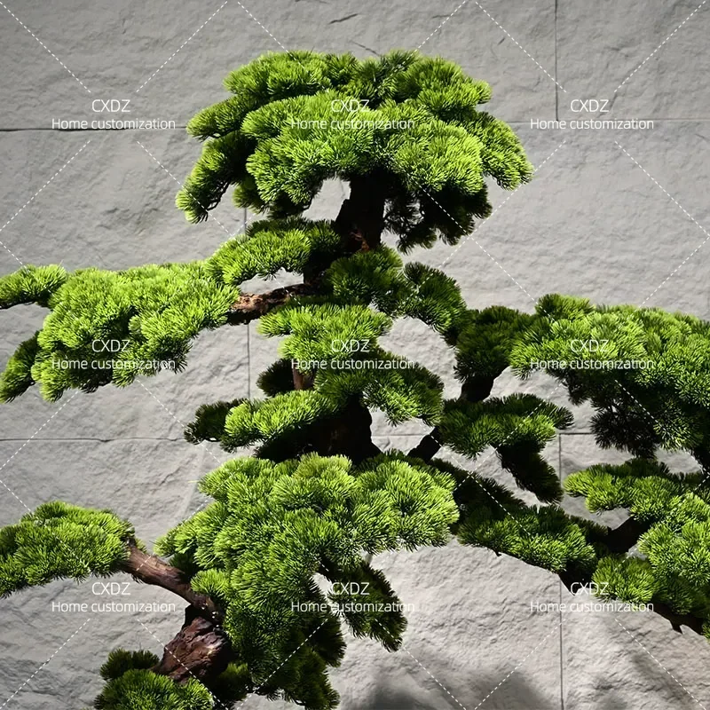 Simulation green plant potted villa staircase decoration welcome pine landscape Chinese custom design installation rockery