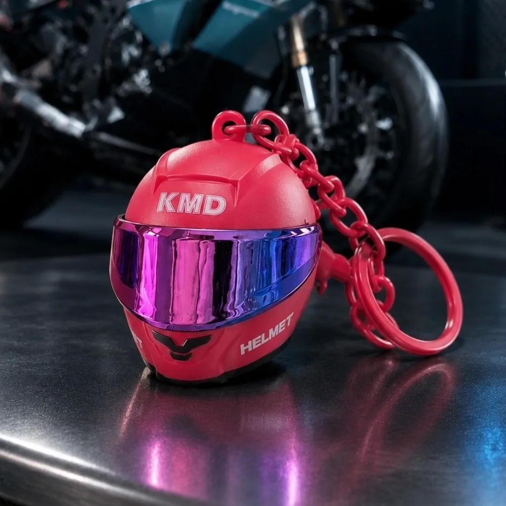 3D Motorcycle Helmet Keychain Multi-functional Gradient Goggles Mini Helmet Keychain Night Warning Light Light Up