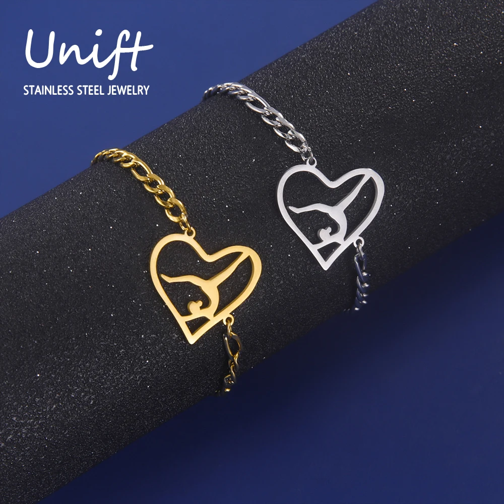 Unift Heart Yoga Gymnastics Girl Women Bracelet Stainless Steel Charms Figaro Chain Bracelet on Hand Fashion Elegant Jewelry New