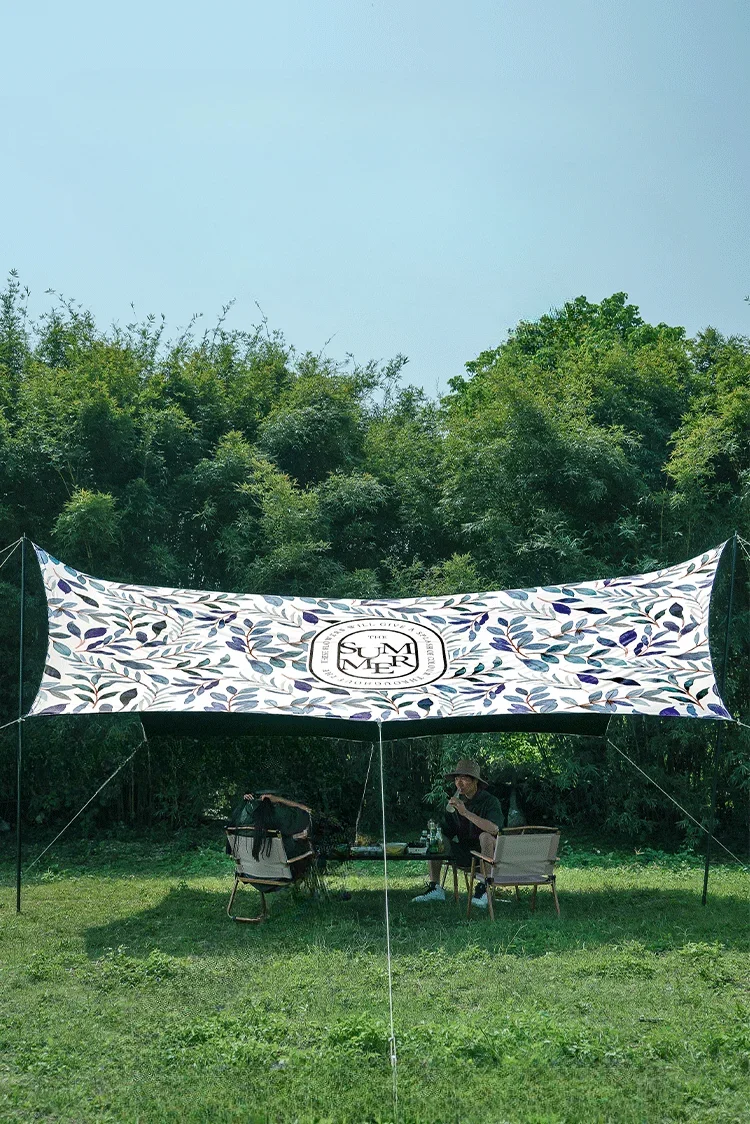 Camping Vinyl Canopy Tent Outdoor Portable Folding Printing Octagonal Butterfly-Shaped Camping Sunshade Pergola