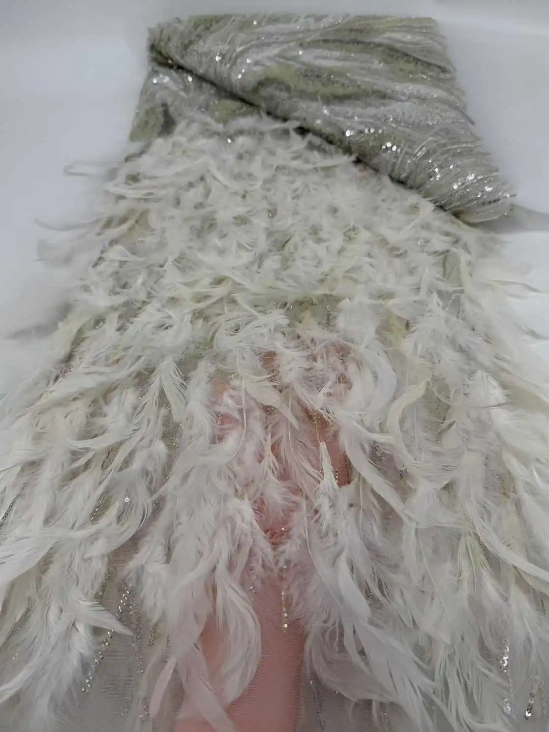 Feather Fabric French Nigerian African Fabric For Couture Sewing Appliques Wedding Evening Dress Prom Gown Clothing Decorations