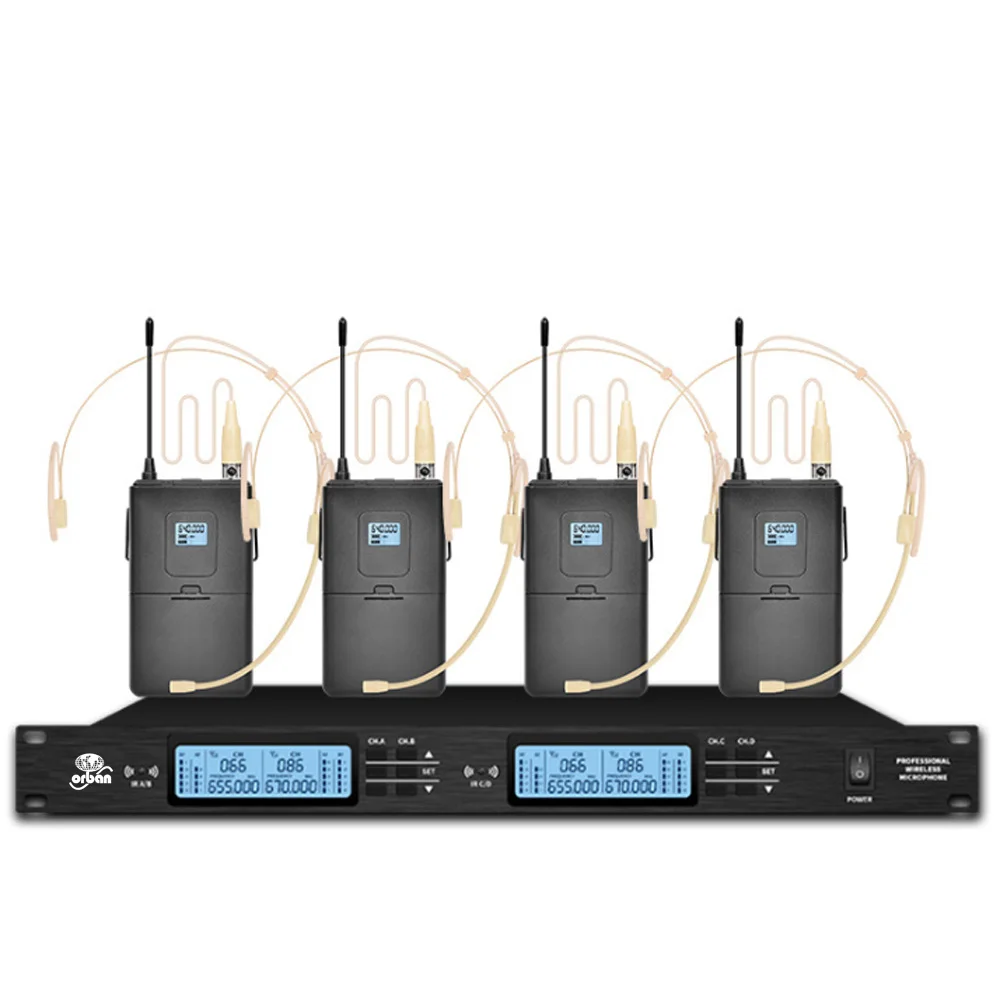 Professional UHF wireless microphone system 4 channel collar microphone church party school outdoor performance stage microphone