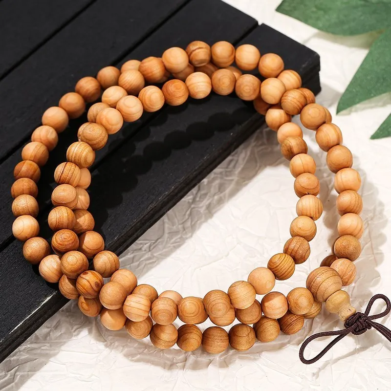 JD Natural Thuja Wooden Buddha 108 Beads Bracelets Women Men Vintage Handmade Yoga Prayer Meditation Wrist Mala Bracelet Jewelry