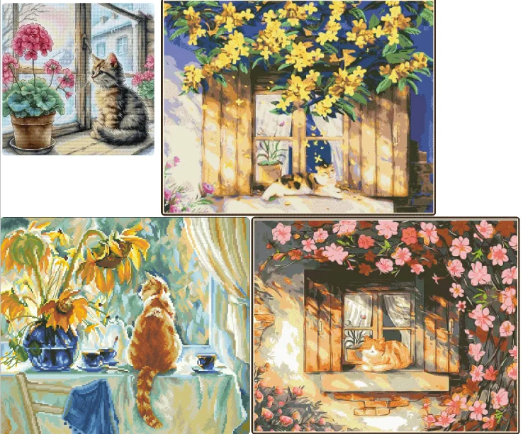 

11CT/14CT DIY Embroidery Cross Stitch Kits Craft Needlework Set Canvas Cotton Awaiting Winter Morning, 14CT Blue,