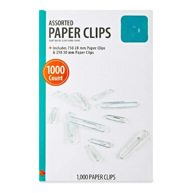 

Paper Clips, Silver, Assorted Sizes, 1000 Count