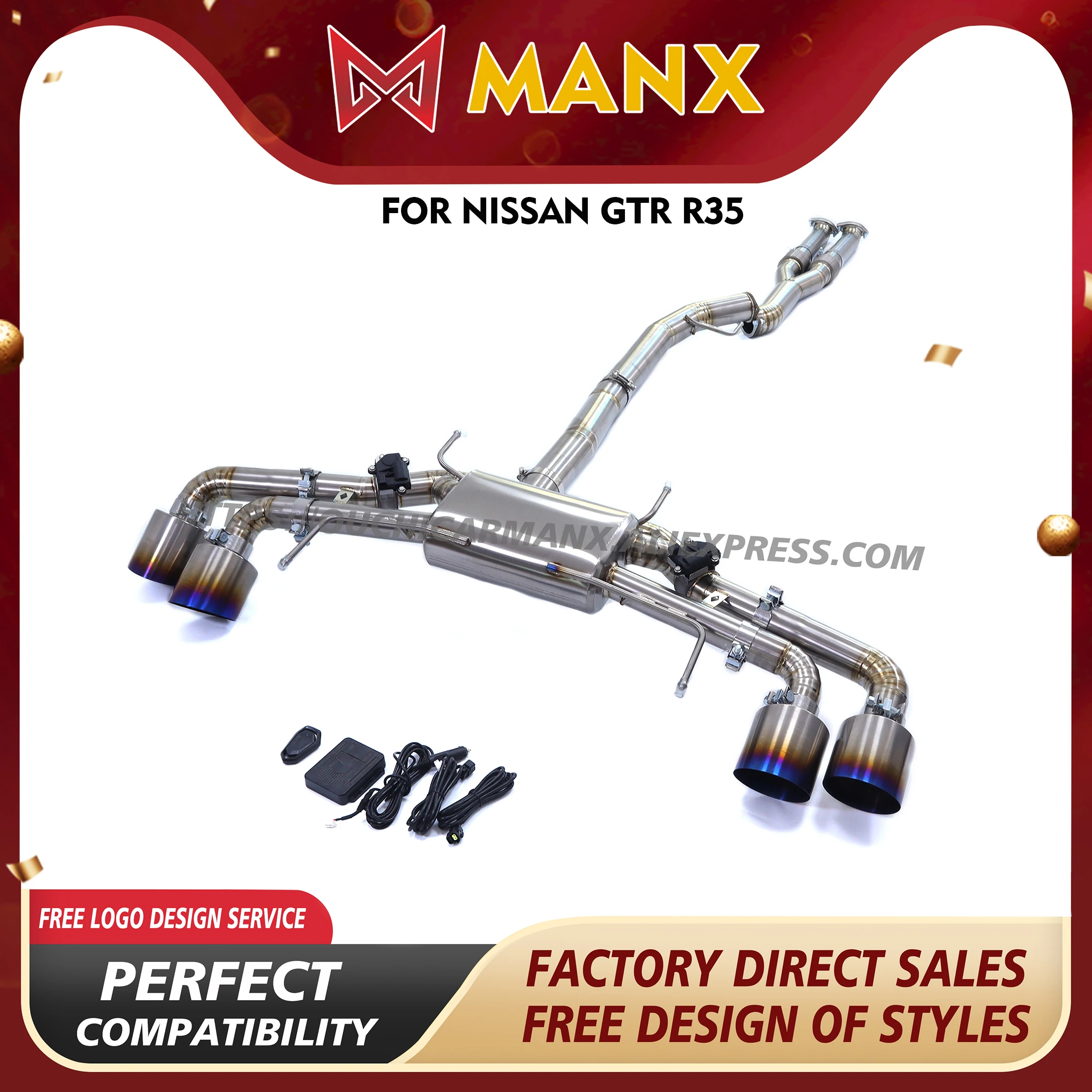 

MANX Ti/SS304 Высокое качество для Nissan GTR R35 Catback Выхлопная труба Непрерывные сюрпризы Электронные наконечники клапанов