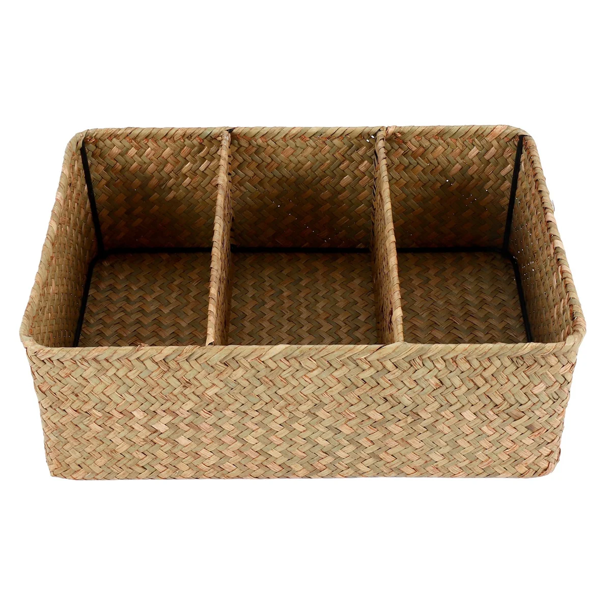 Woven Basket3-Section Wicker Baskets for Shelves, Hand-Woven Seagrass Storage Baskets Toilet Paper Basket Large