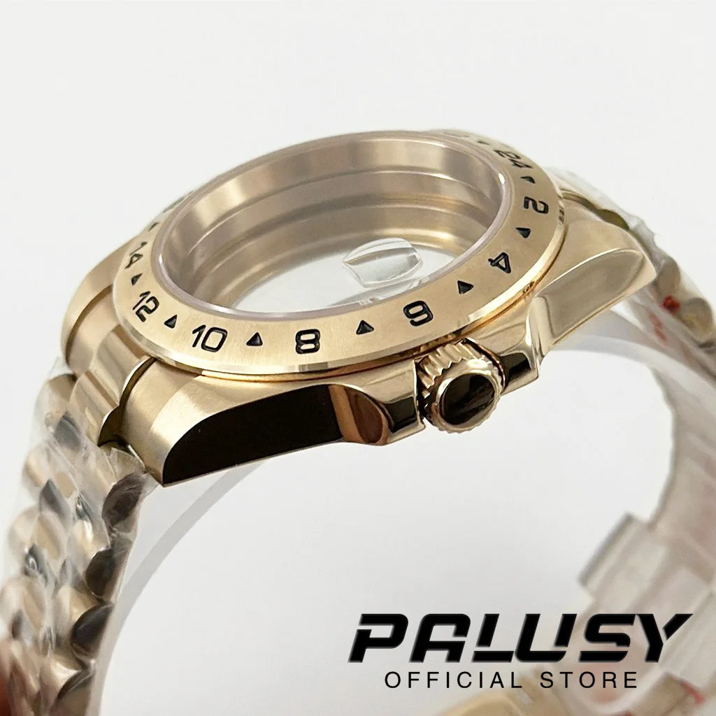 Rose Gold EXP 24 Hour 40MM Fixed Bezel Watch Case Stainless Steel Bracelet Sapphire Glass For NH34 NH35 NH36 ETA2824 Movement