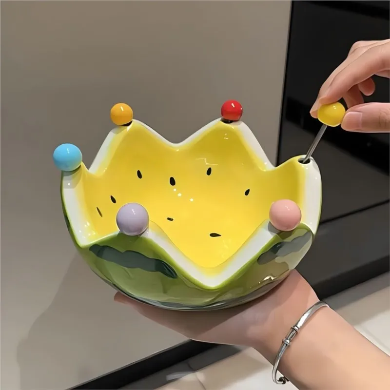 

Watermelon Fruit Plate Creative Ceramic Fruit Fork Set Large Capacity Living Room Tea Table Fruit Bowl Plate Small Ornament ZI77