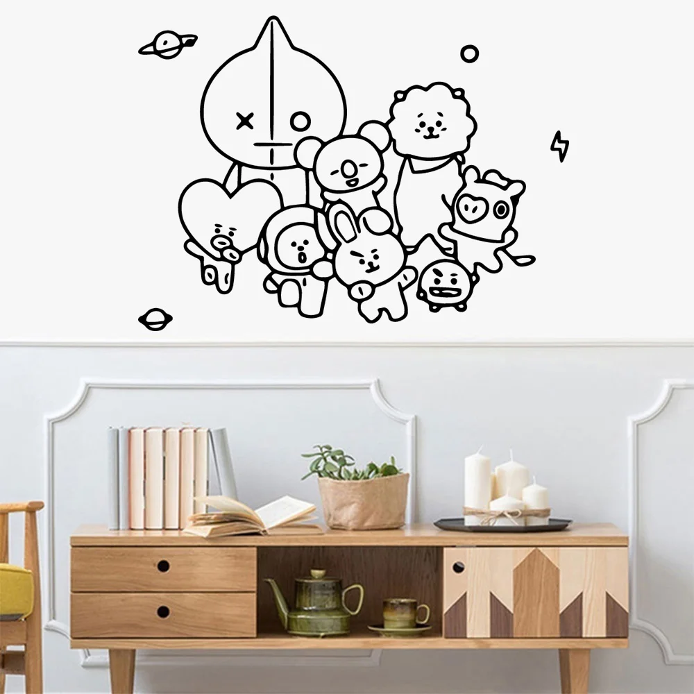 1 pc Diy Cartoon BT wallpaper Decal Removable wall stickers Vinyl Mural Poster Decor Living Room Bedroom Removable  Art MURAL