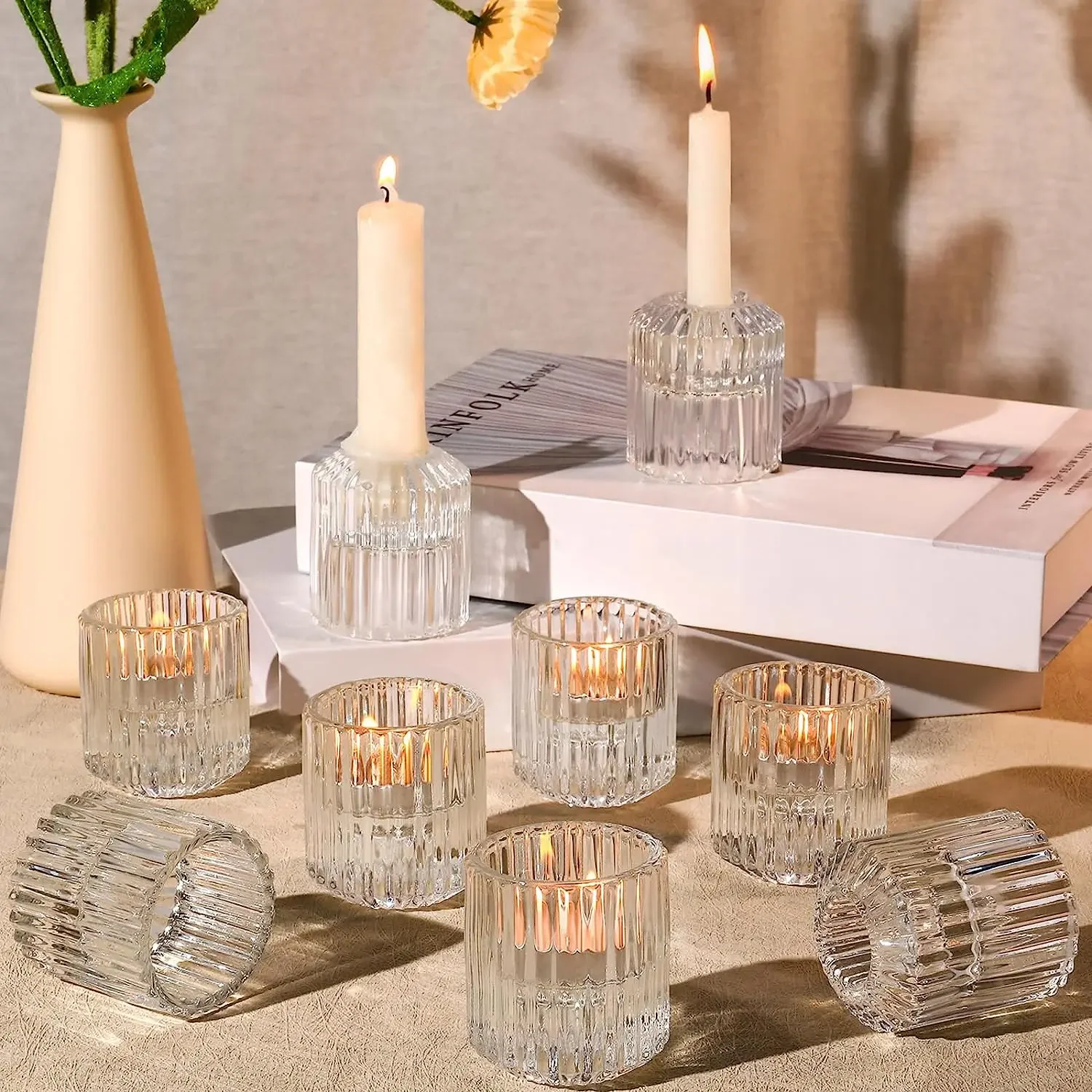6 Pack Taper Candle Stick Holders Clear Glass for Wedding Festival Party Candlestick Home Table Decoration Access
