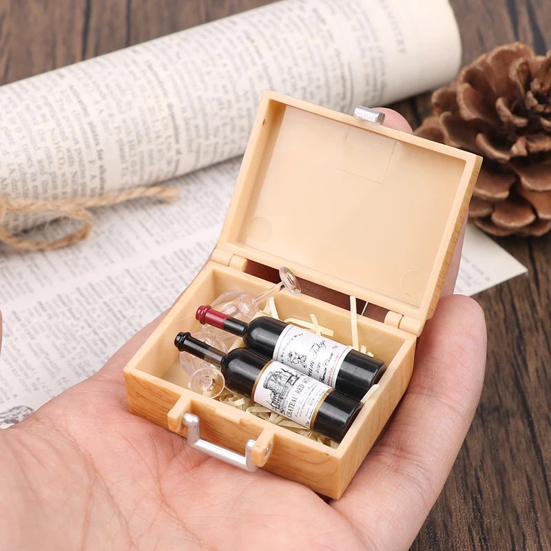 

1Set Dollhouse Miniature Simulation Red Wine Box Model Food Accessories For Doll House Decor Kids Pretend Play Toys