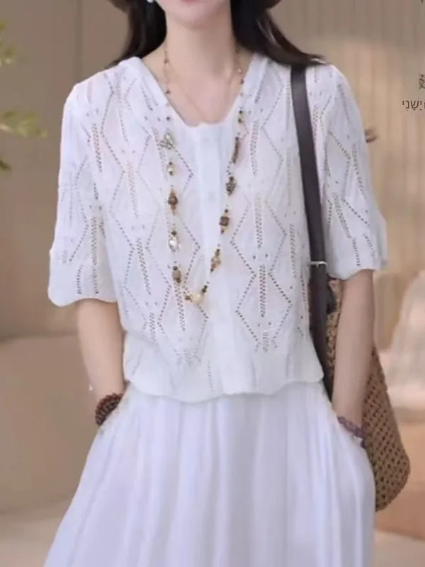 

plus Size Knitted Open Cardigan Women's Summer New Sle Breathable Loose f Sve Top Korean Sle Airy Slimming Outerwear