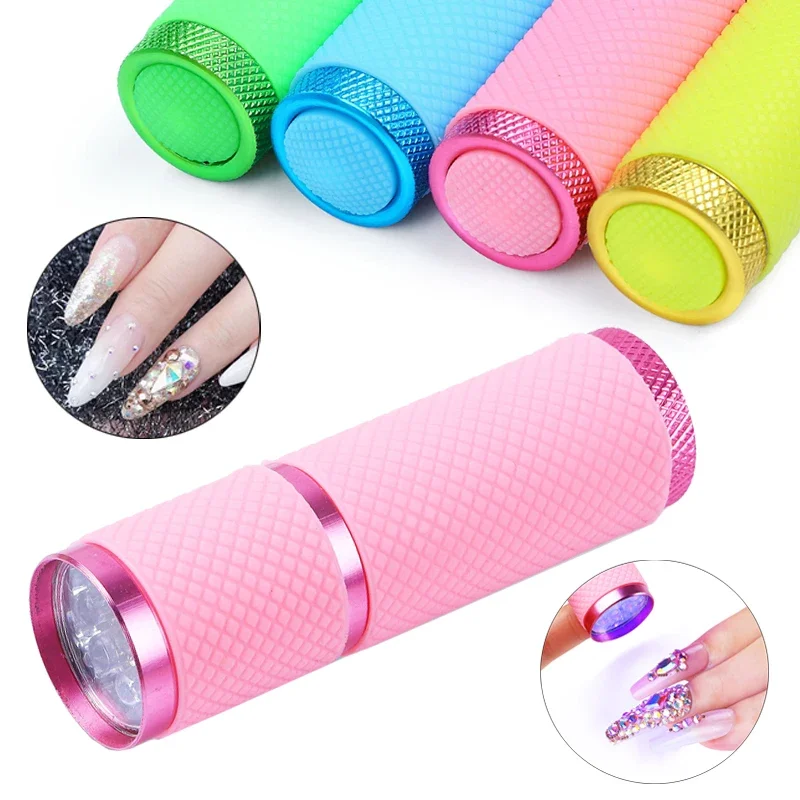 

Mini 9 LED Flashlight Nail Dryer UV Light Lamp 4-cOLORS Nail Gel Polish Lamp Fast Drying Potable Hand Held Machine Lamp