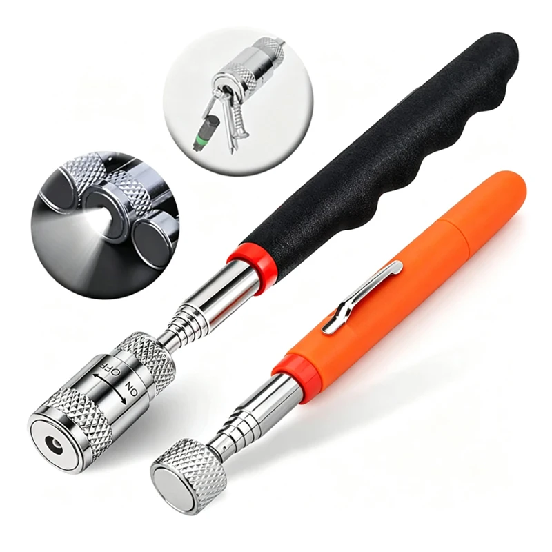 Telescopic Magnetic Pen with LED Light Mini Portable Pick Up Tool Extendable Magnet Rod for Picking Up Screws Nuts Bolts