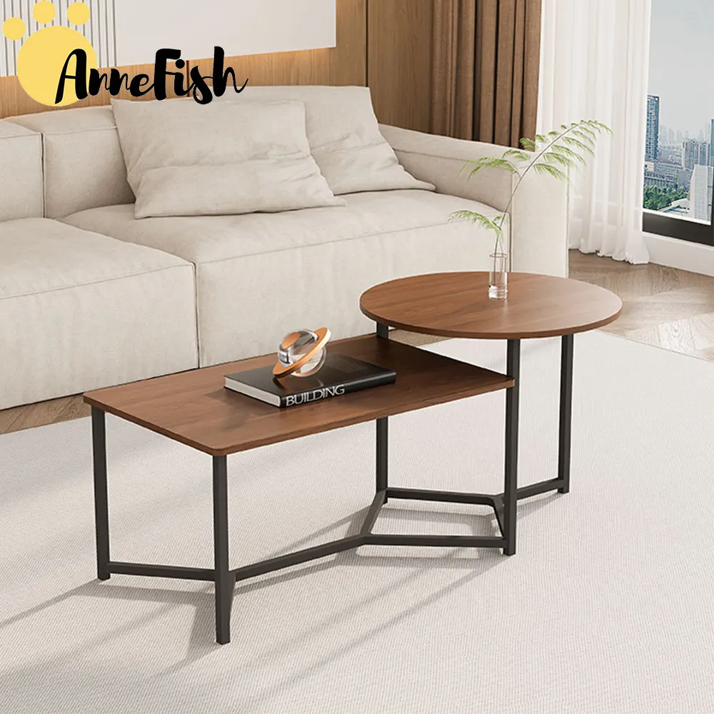 AnneFish 2pcs MDF Nesting End Table,Set of 2 Coffee Sofa Side Table Modern Minimalist Side Table for Living Room, Balcony