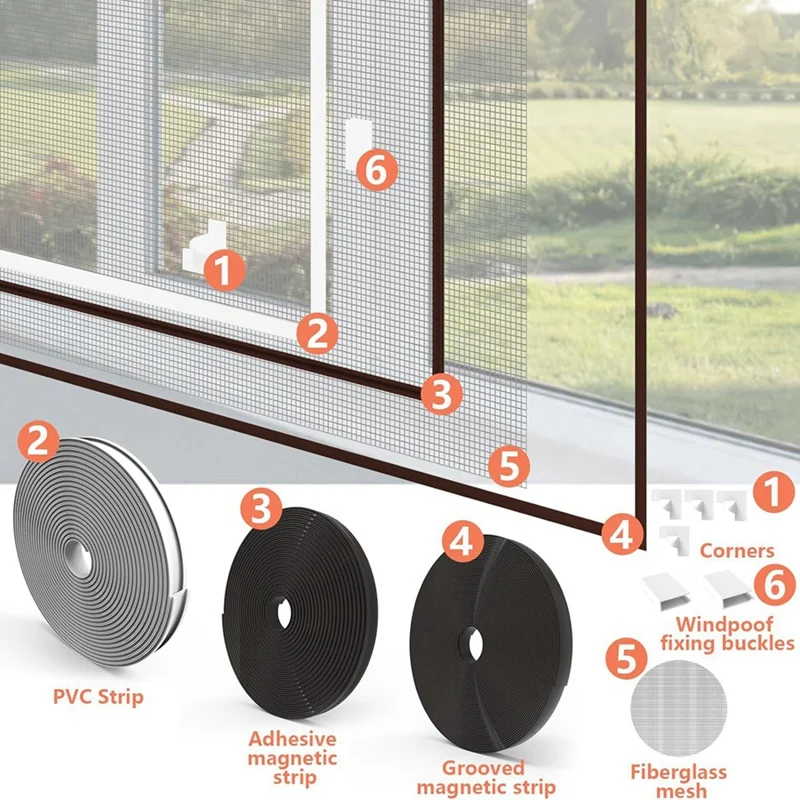 Magnetic Window Screen Adjustable DIY Window Net Screens Mesh Max 39 X 59Inch Fiberglass Grey Mesh For House Windows