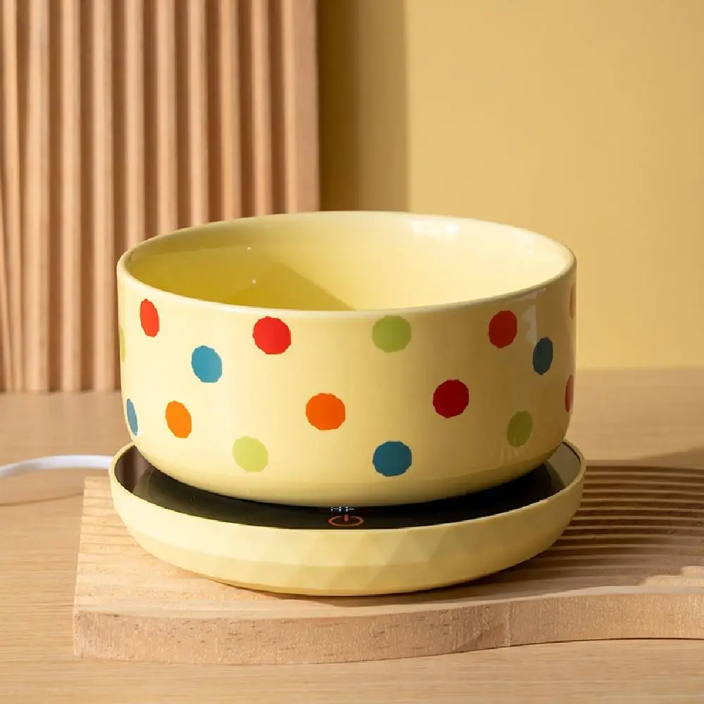 

Керамическая умная миска для воды с подогревом для домашних животных, мультяшный дизайн, регулировка температуры, самонагревающаяся, нескользящая, бесшумная