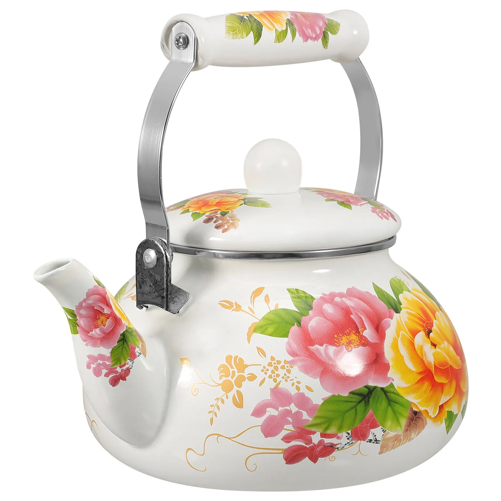 

Enamel Tea Kettle Vintage Floral Design Comfortable Handle Stovetop Kettle for Daily Use Retro Water Boiling Pot Enamel Tea Pot