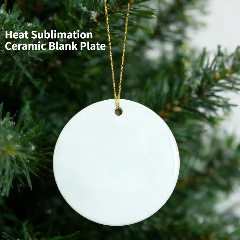 5PCS Sublimation Ceramic Blank Plate Unprinted Porcelain Panel Heat Transfer Printing Board Pendant Circle Oval Christmas Tree