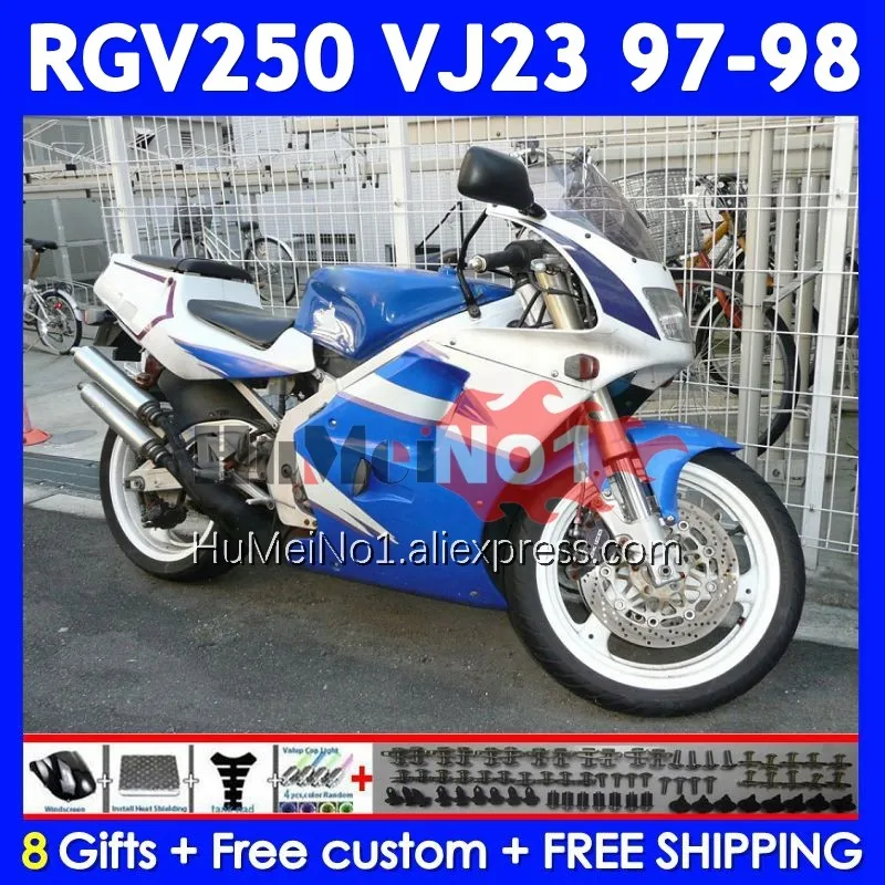 Bodys Kit For SUZUKI RGVT250 SAPC RGV 250 VJ23 97-98 110No.88 RGV-250 VJ 23 RGVT-250 RGV250 97 White blue 98 1997 1998 Fairing