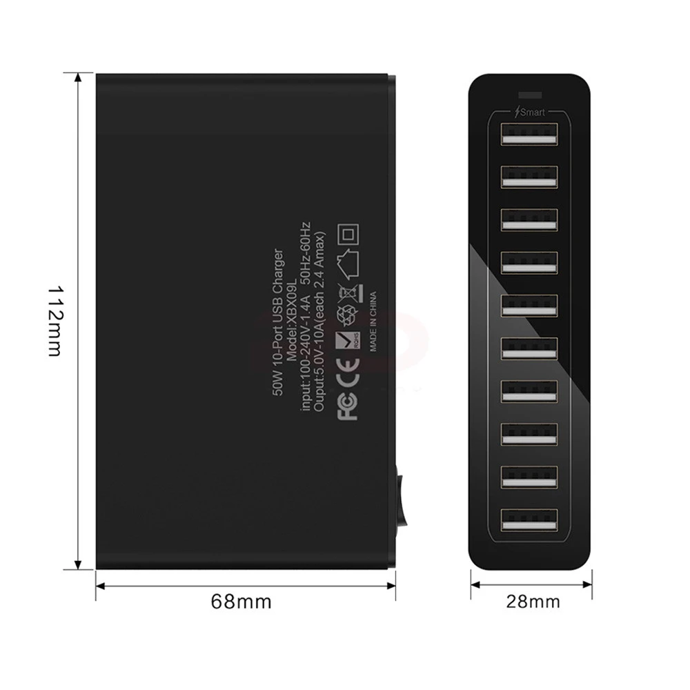 60W 10Port USB Charger for iPhone iPad Kindle Samsung Xiaomi Charging Station Dock Multi USB Charger Desktop Mobile Phone Charge