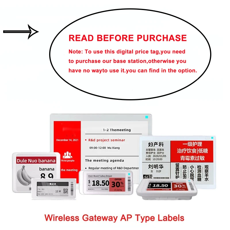 Electronic Price Tag Label No Messy Writing Supermarket Office E-ink Epaper Display Retail Wireless Gateway-AP Update in Bulk