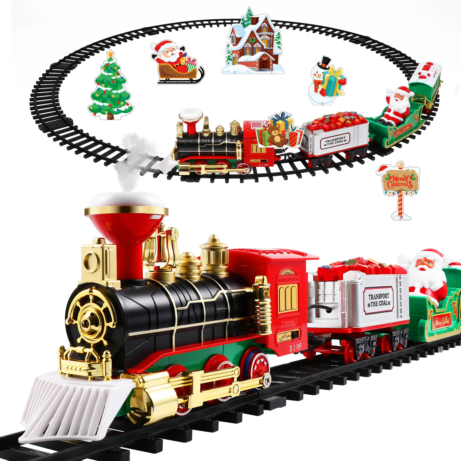 

Christmas Toy Train Trees Set Electric Toy Train Trees 2-in-1 Model Toy Train Trees Toy with Sound Light Railway Tracks for