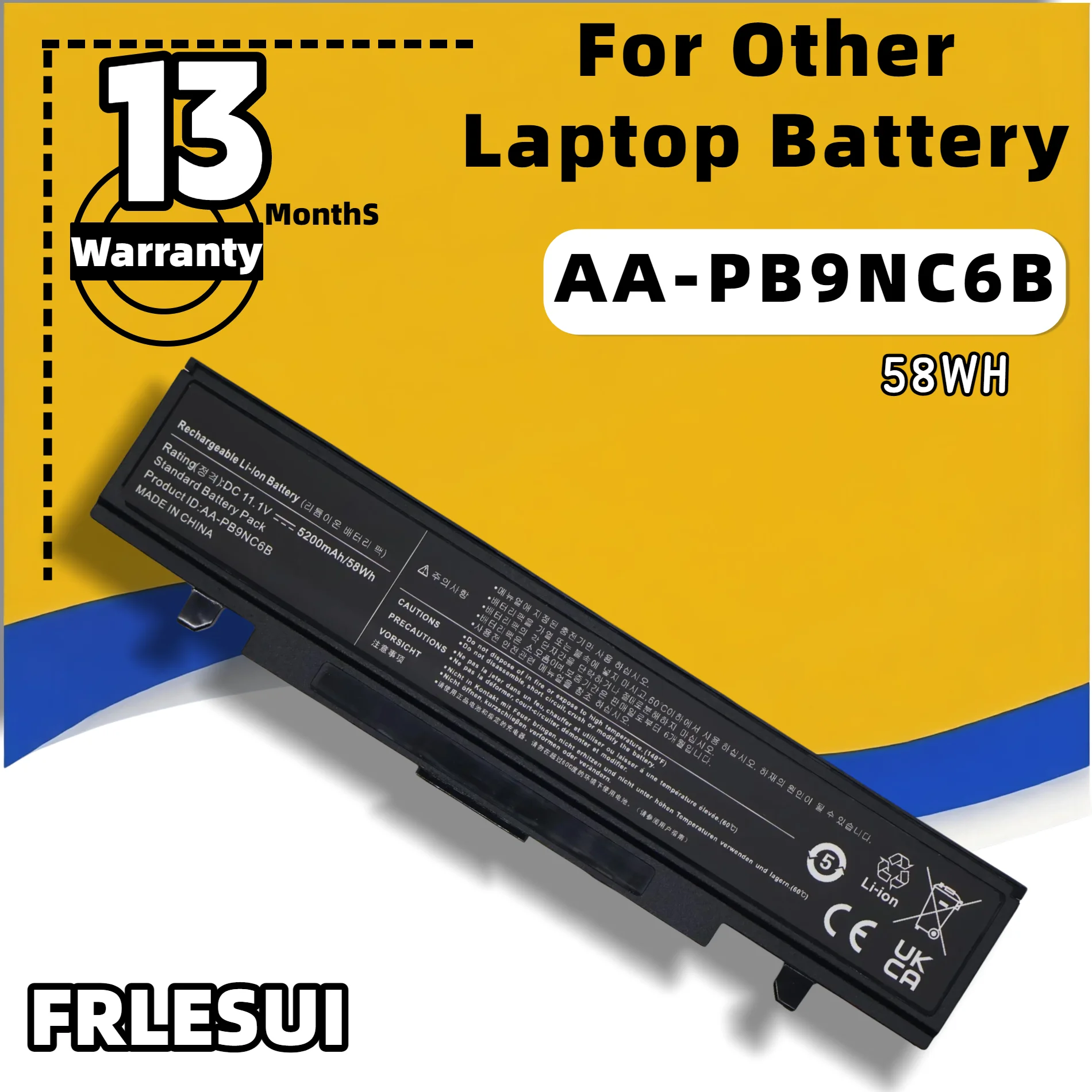FRLESUI AA‑PB9NC6B AA‑PB9NS6B 58Wh Replacement Laptop Battery For Samsung R428 R429 R468 NP300 NP350 RV410 RV509 R530 R580