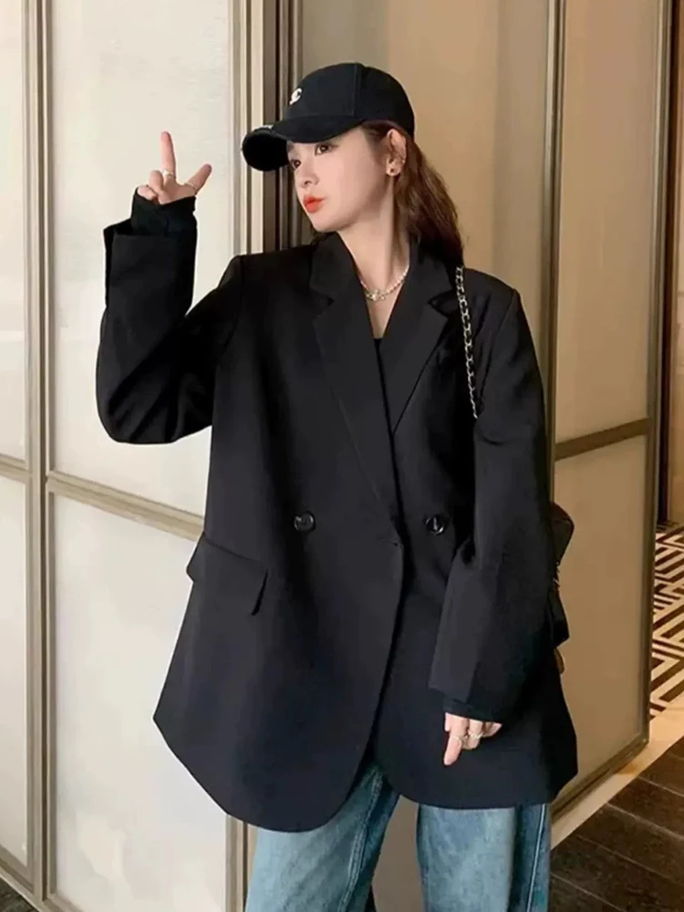 Casual Loose Black Blazer Women Fashion Long Sleeve Preppy Style Sweet Suit Coat Fall Winter Female Elegant Solid Tops Outwears
