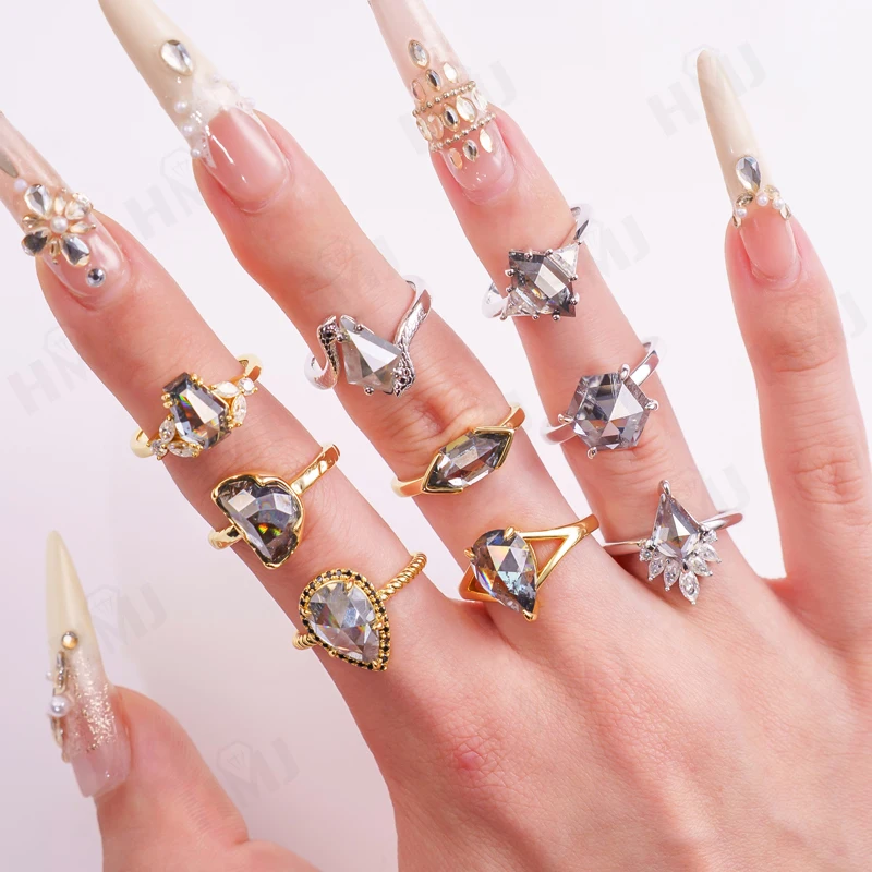 

Кольцо с муассанитом и бриллиантами (соляная, грушевидная, гробовидная, шестигранная, полумесяц) из серебра 925 пробы, уникальное ретро-украшение для свадьбы