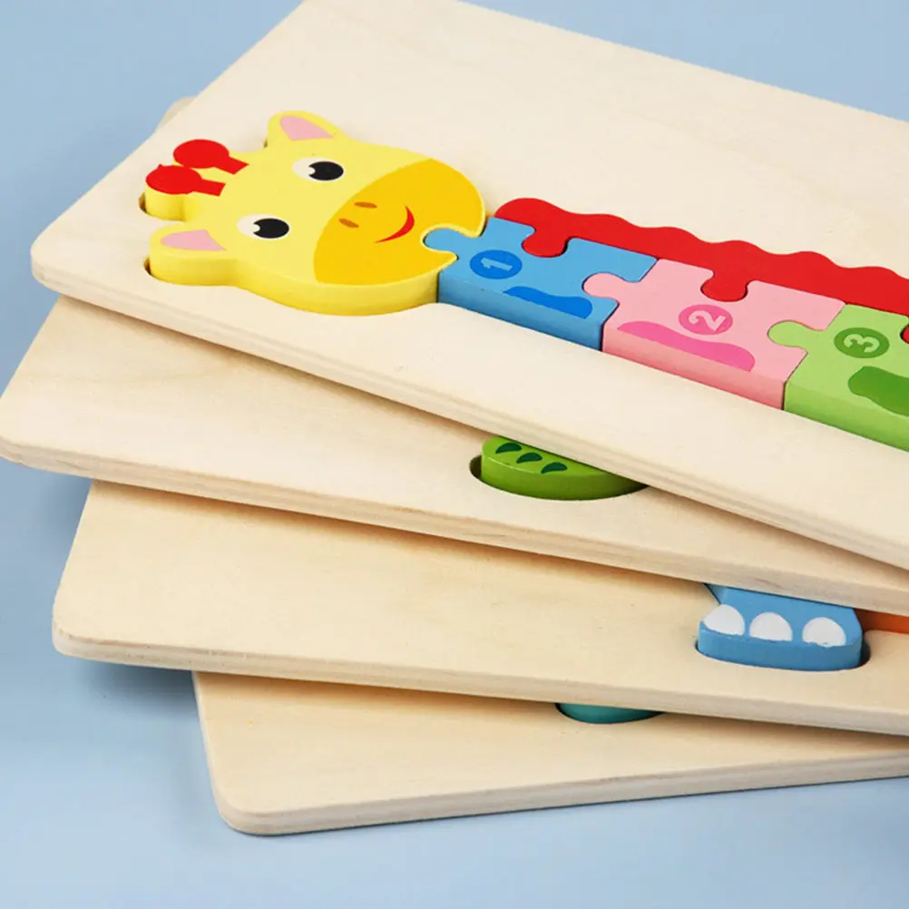 

1Pcs Wooden Cartoon Animal Puzzle Dinosaur Caterpillar Giraffe Educational Children Early Learning Jigsaw