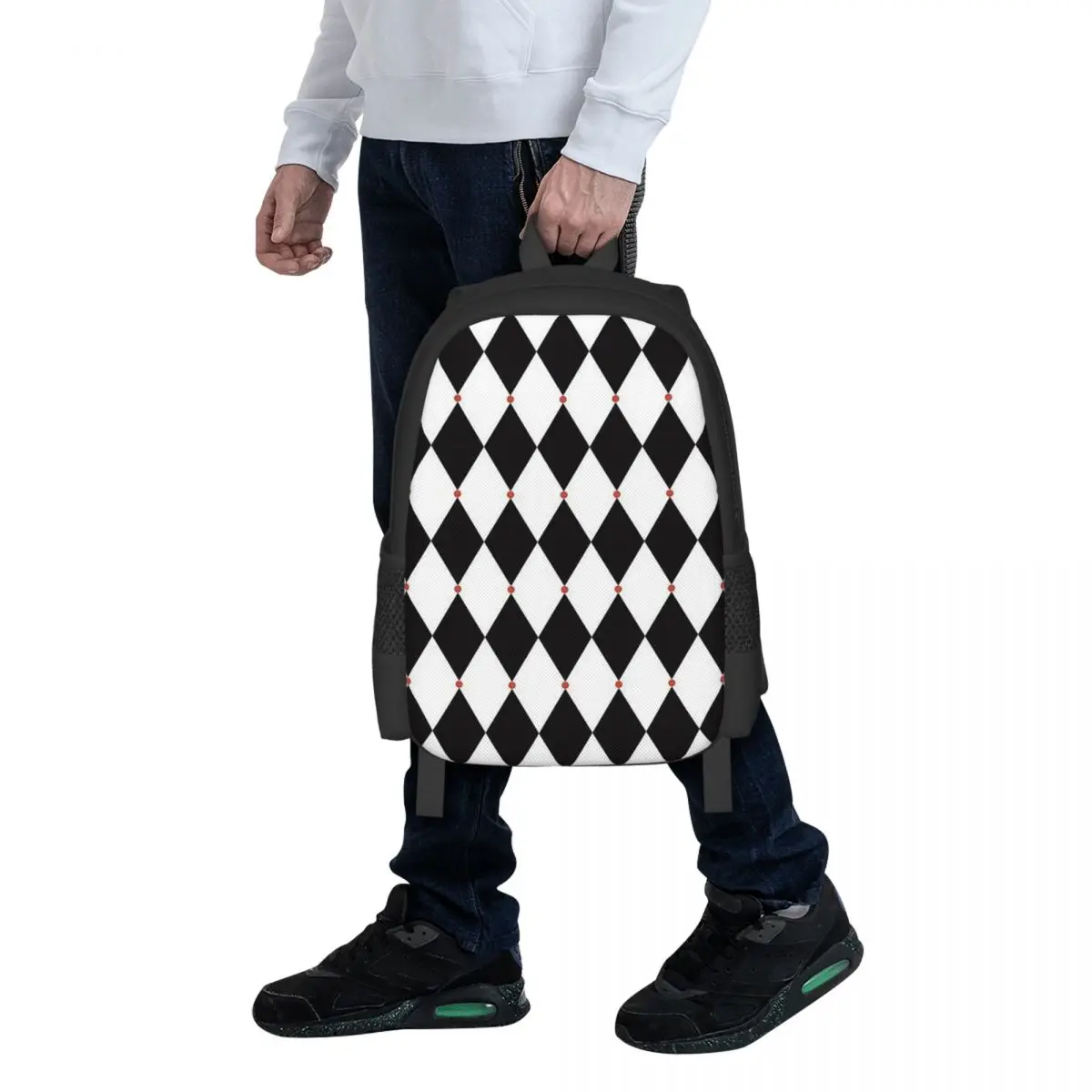 Harlequin Plaid Playing Cards Student Backpack School Bag Hiking Travel Daypack for Boys Girls Fashion Bookbag Shoulder Bags