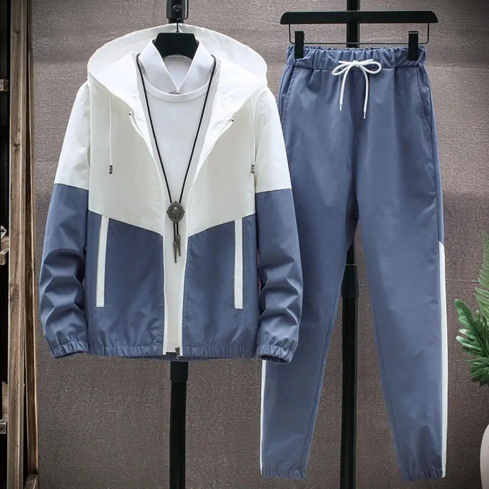 Spring Autumn Jacket Pants Patchwork Hip Hop Casual Men\'s Sets Korean Style 2 Piece Sets Men Streetwear Fitness Male Tracksuit