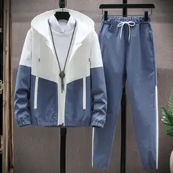 Spring Autumn Jacket Pants Patchwork Hip Hop Casual Men's Sets Korean Style 2 Piece Sets Men Streetwear Fitness Male Tracksuit