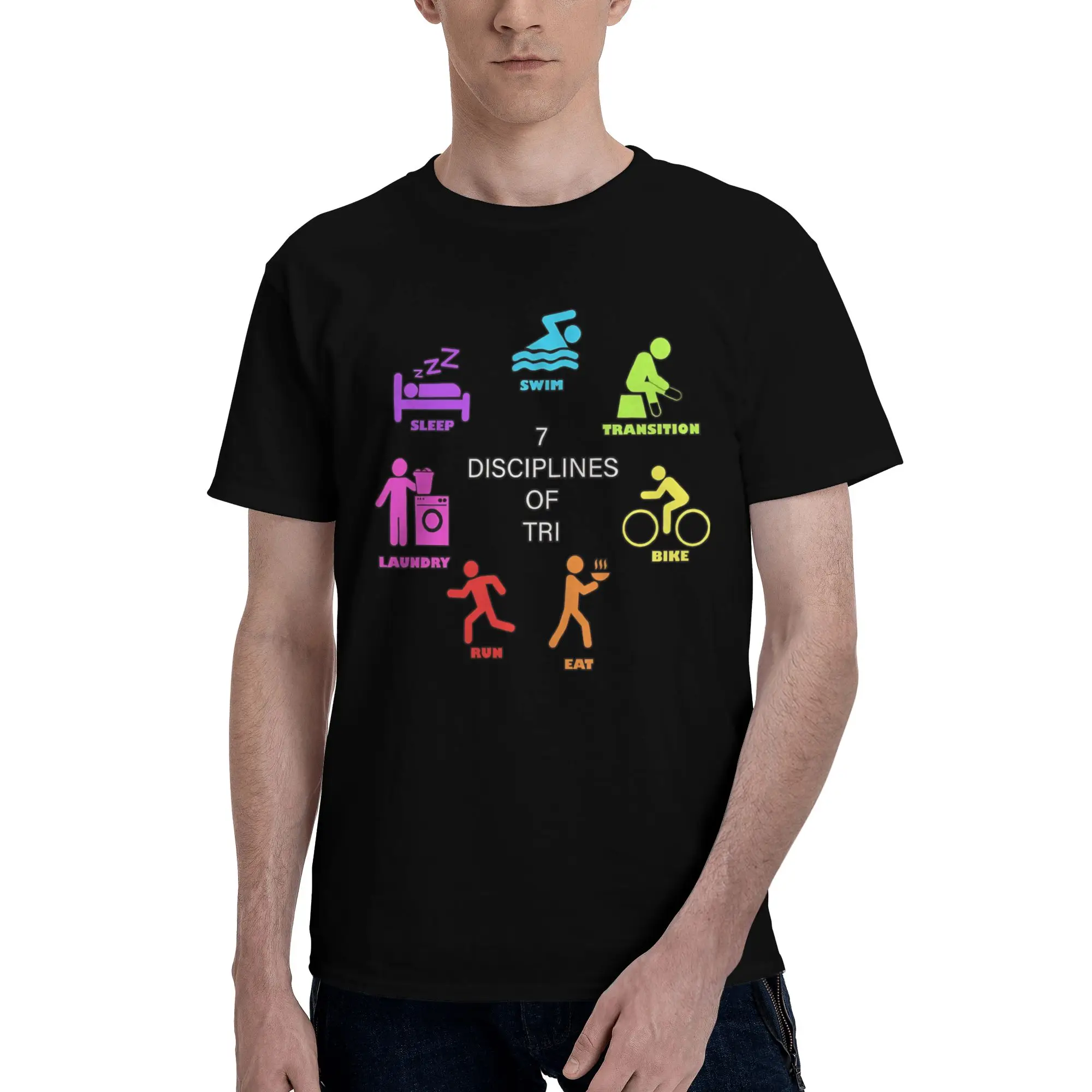 Men Women Graphic Printing Seven Disciplines of Triathlon T Shirt Tee Cotton  T-shirts Clothing