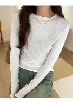 Spring Autumn T shirt Women Tops Solid Slim Fit Long Sleeve O Neck Tshirts Female Casual Streetwear High Quality Base Tees 3