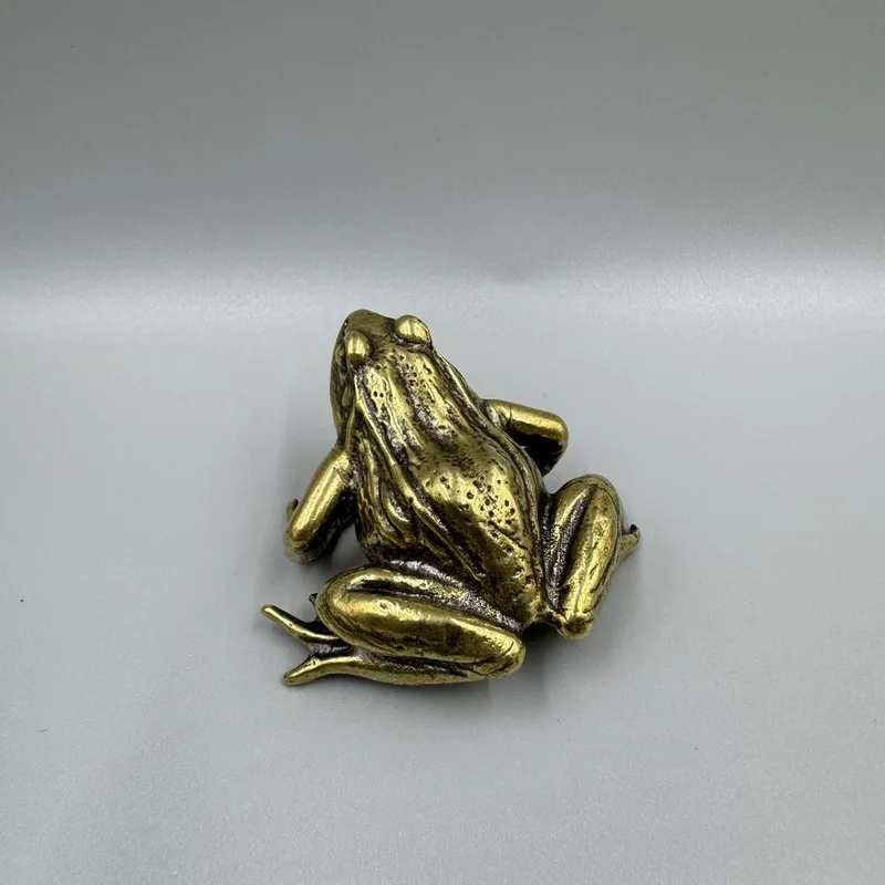Antique Collectible Bronze Tea Pet Ornament Vintage Pure Brass Frog Decorative Craft