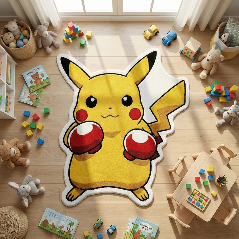 

Pokemon Pikachu Shaped Kids Play Rug - Soft Fluffy Cartoon Floor Carpet for Children Bedroom Living Room Nursery Decor Mat