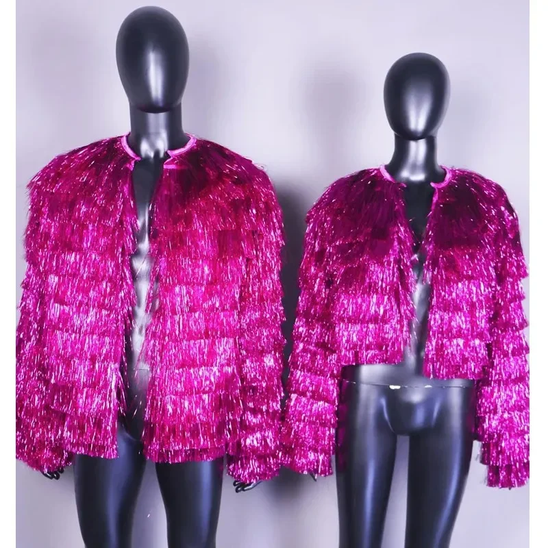 Bar Singer Tassel Coat Concert Tour Dance Costume Male Women Dancer Party Rave Show Fringe Jacket Cloak Stage Performance Wear